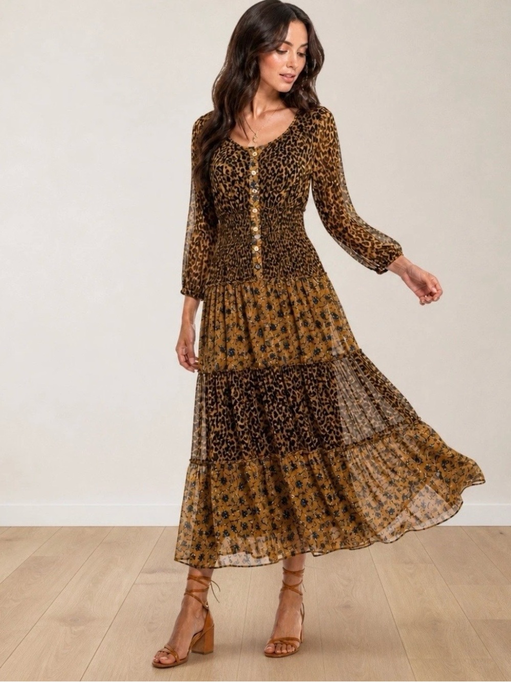 Anthropologie Fig & Flower Floral Sheer Maxi Dress Boho Tiered Spring SZ 2X